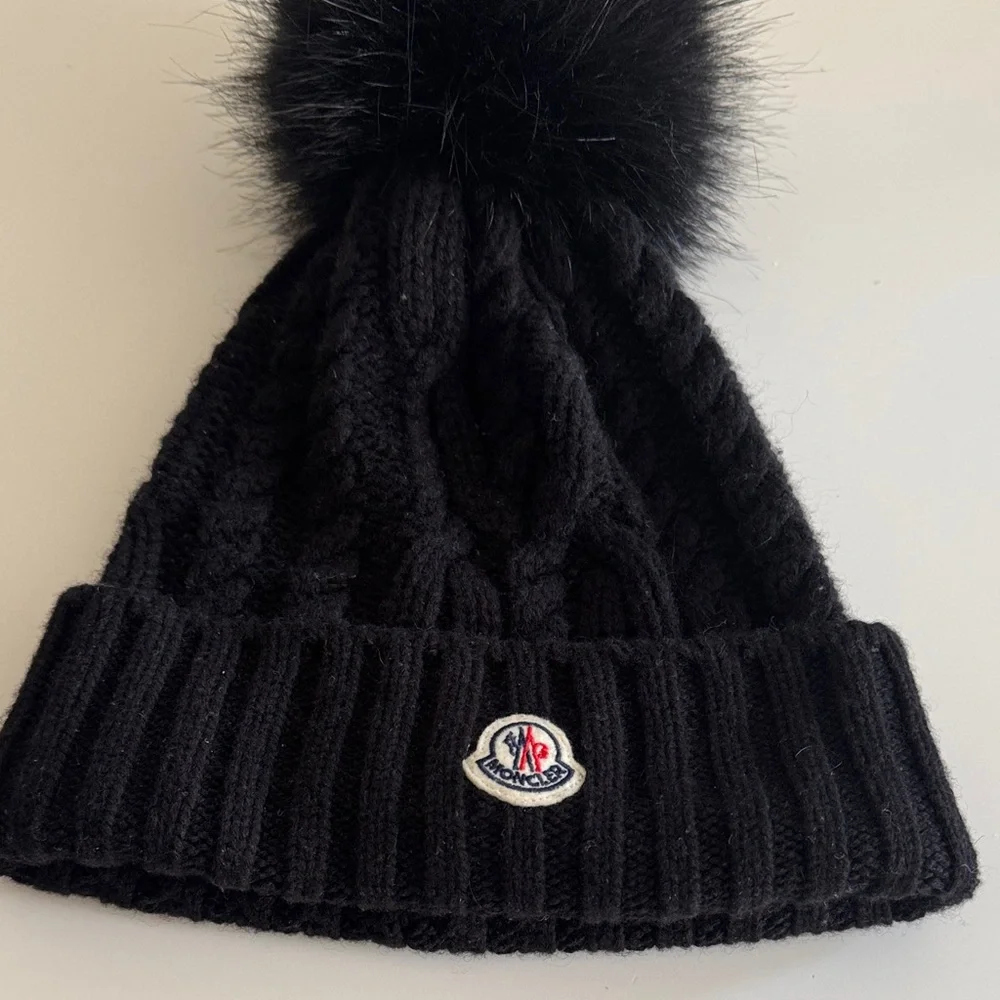 Moncler Black Knit Beanie with Pom Pom - Picture 3 of 3